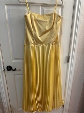 Abercrombie & Fitch Yellow Pleated Midi Slip Dress